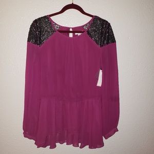 NWT Bisou Bisou large purple and black blouse